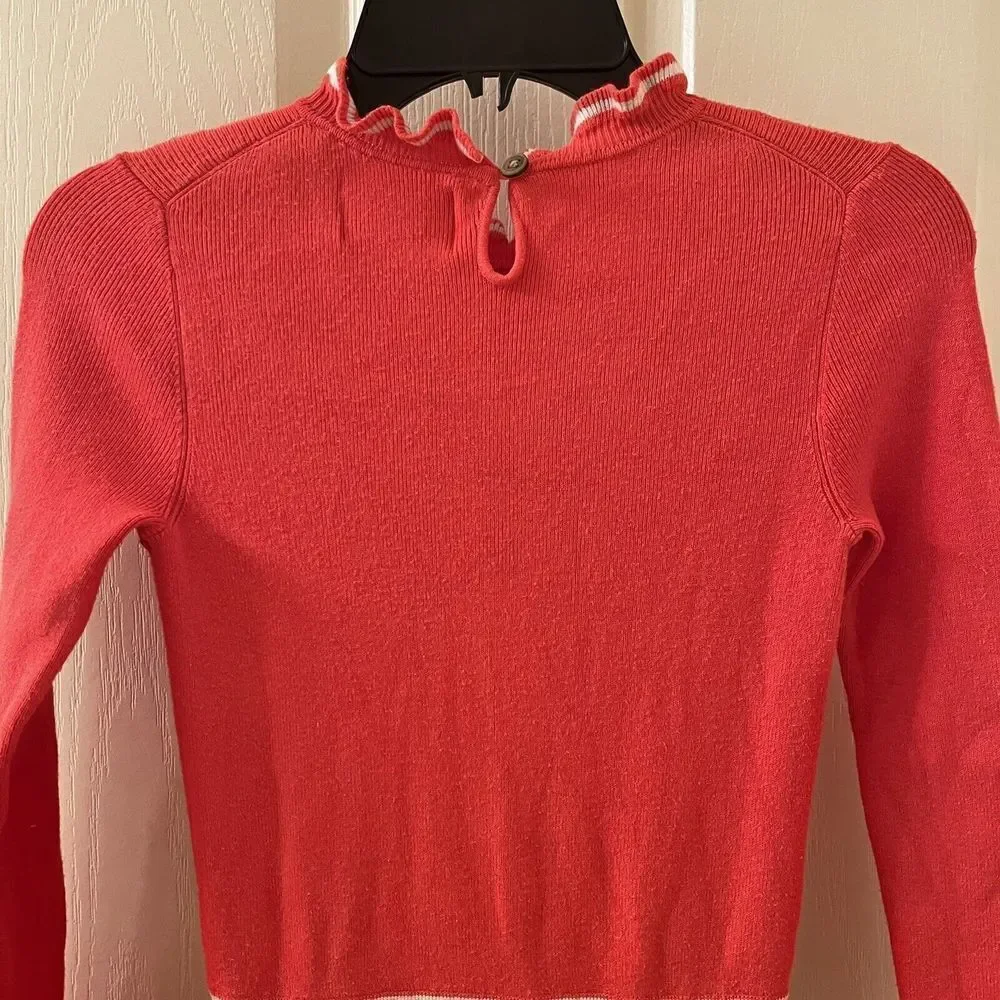 Mini Boden Long Sleeve Sweater Dress Striped Ruffle Neck Cuffs Girls Size 7-8
